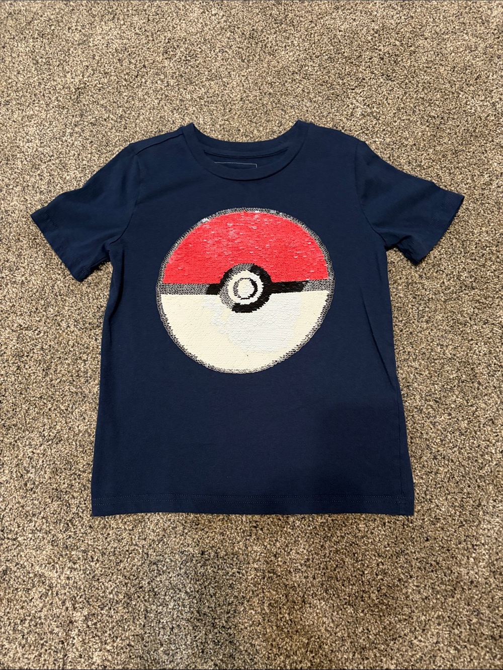 Sonoma Navy Short Sleeve Tee with Red & White Sequin Pokeball
